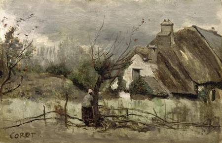 Thatched cottage in Picardie od Jean-Babtiste-Camille Corot