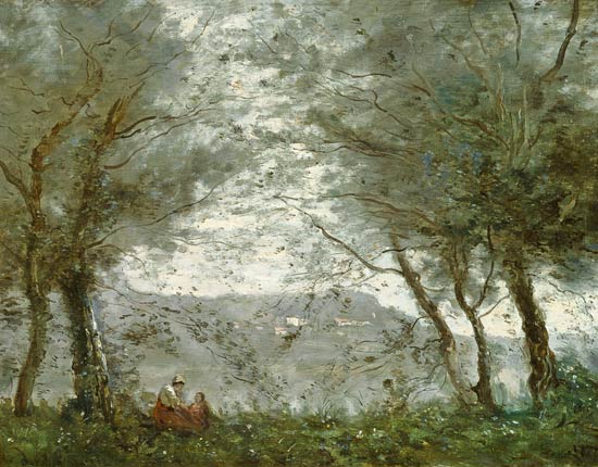 The Pond at Ville-d'Avray through the Trees od Jean-Babtiste-Camille Corot