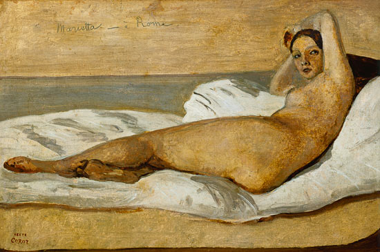 The Roman Odalisque (Marietta) 1843 (oil & pencil on paper) od Jean-Babtiste-Camille Corot