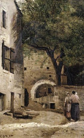 A village scene (oil on canvas)