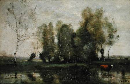 Trees in a Marshy Landscape od Jean-Babtiste-Camille Corot