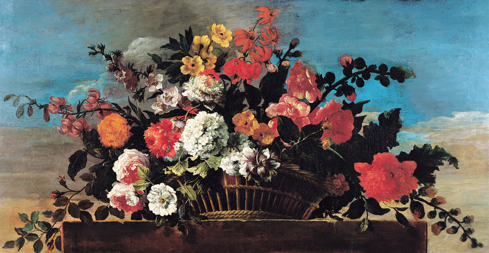 Wicker Basket of Flowers od Jean-Baptiste Belin de Fontenay