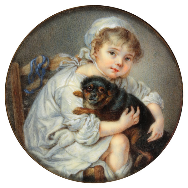 Kleines Mädchen mit Hund (Emaille) od Jean Baptiste Greuze