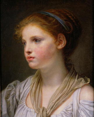 Girl with a Blue Ribbon (oil on canvas) od Jean Baptiste Greuze