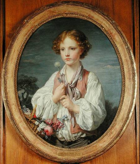 Young Boy with a Basket of Flowers od Jean Baptiste Greuze