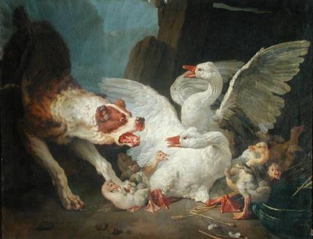 A Dog Attacking Geese od Jean-Baptiste Huet