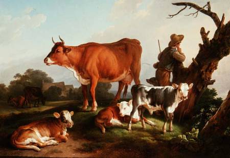 Pastoral scene with a cowherd od Jean-Baptiste Huet