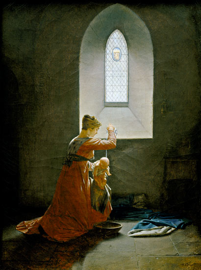 Genevieve of Brabant Baptising her Son in Prison od Jean Baptiste Mallet