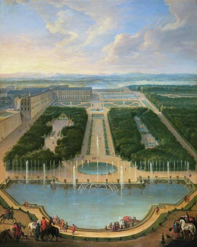 Perspective view of the chateau of Versailles seen from the Neptune Fountain od Jean-Baptiste Martin