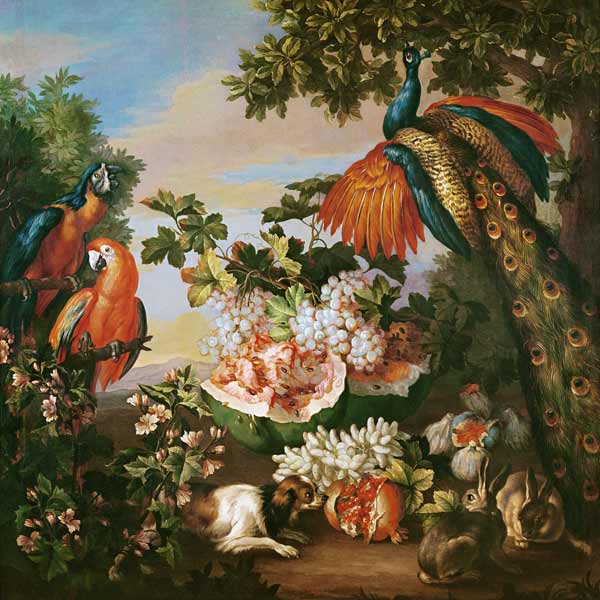 Fruit and Exotic Birds in a Landscape od Jean Baptiste Monnoyer