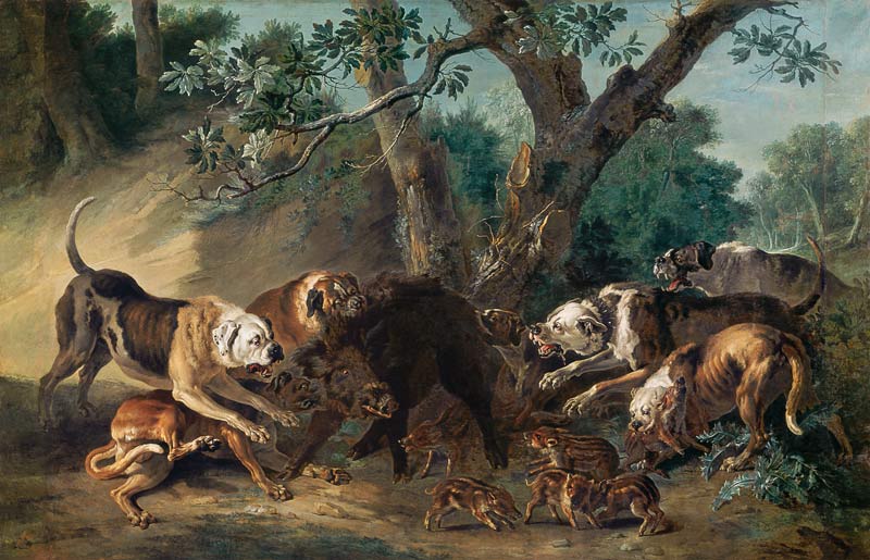 A Wild Sow and her Young Attacked by Dogs od Jean Baptiste Oudry