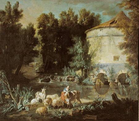Landscape with a Round Tower od Jean Baptiste Oudry