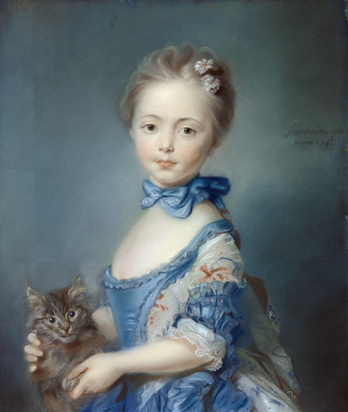 A Girl with a Kitten od Jean-Baptiste Perronneau