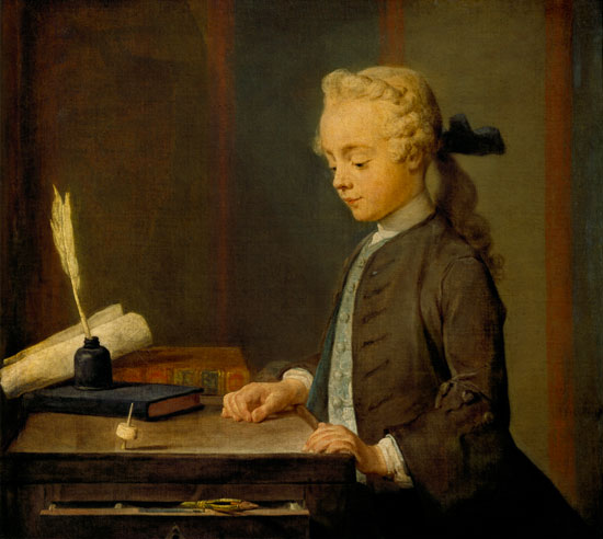 Le portrait du fils de M.Godefroy, joailier, applique a voir tourner un toton, dit aussi L'enfant au od Jean-Baptiste Siméon Chardin