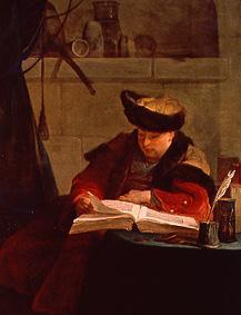 Chemist in his laboratory, Le prompter (portrait the painter Aved) od Jean-Baptiste Siméon Chardin