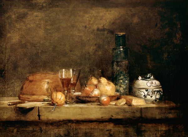 Still Life with Fruits and olive glass od Jean-Baptiste Siméon Chardin