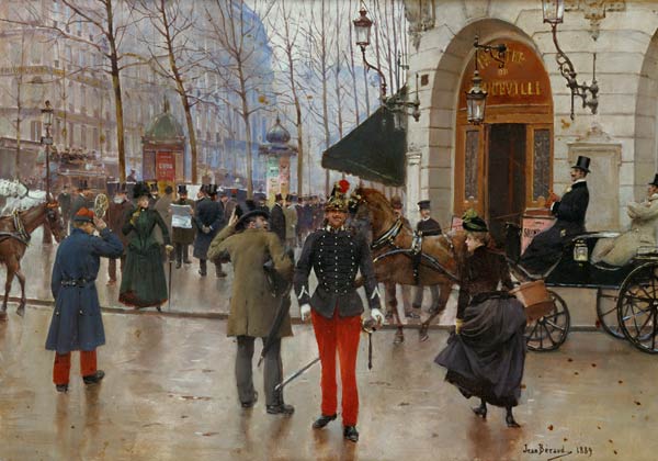 The Boulevard des Capucines and the Vaudeville Theatre, 1889 (oil on panel) od Jean Beraud