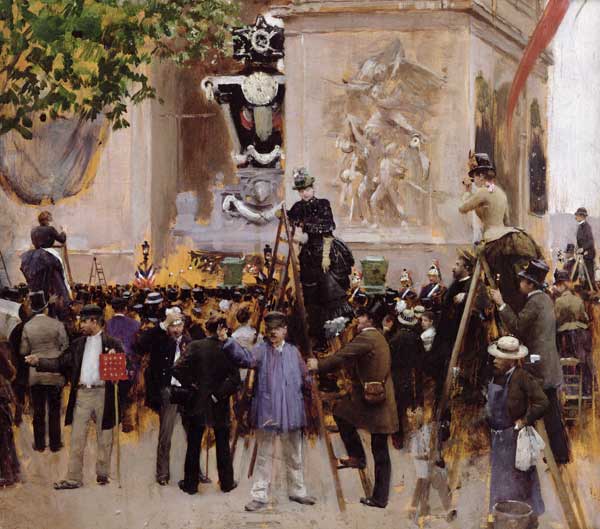 The Funeral of Victor Hugo (1802-85) at the Arc de Triomphe, 1885 (oil on panel) od Jean Beraud