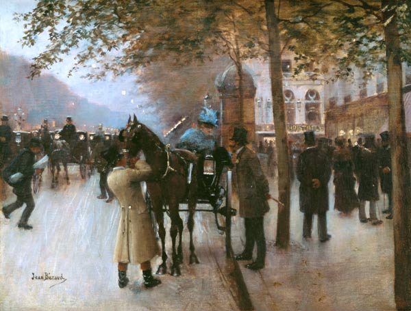The Boulevards, Evening in Front of the Cafe Napolitain, late 19th century (oil on canvas) od Jean Beraud