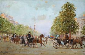The Promenade on the Champs-Elysees (oil on canvas)