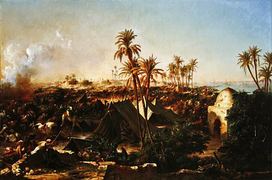 Battle with palm trees and tents od Jean Charles Langlois