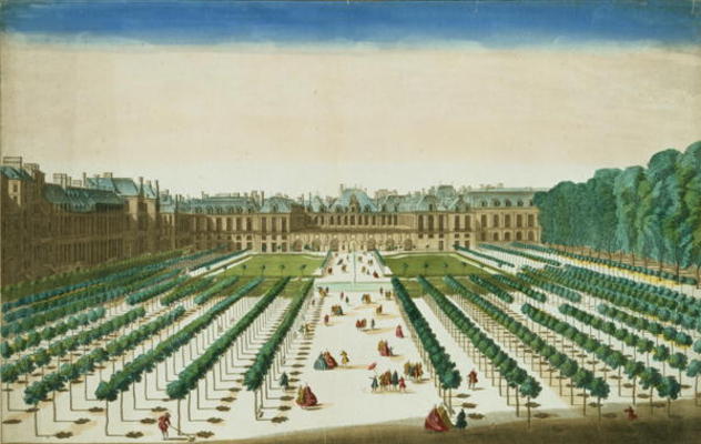 View and Perspective of the Palais Royal from the Garden Side, engraved by Antoine Aveline (1691-174 od Jean Chaufourier