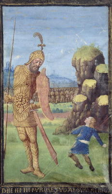 David and Goliath, from a Book of Hours, c.1470 (vellum) od Jean Colombe