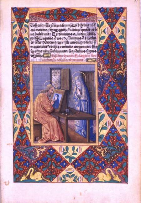 Ms Lat. Q.v.I.126 f.99 St. Luke painting the Virgin Mary, from the 'Book of Hours of Louis d'Orleans od Jean Colombe