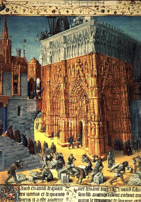 Building of the Temple of Jerusalem from an illuminated French translation of the original manuscrip od Jean Fouquet