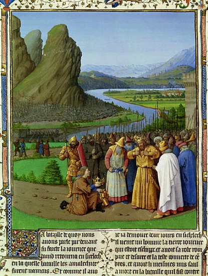 Ms Fr 247 fol.135 David Learning of the Death of Saul, illustration from ''Antiquites Judaiques'', c od Jean Fouquet