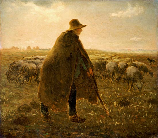 Shepherd with herd at sunset od Jean-François Millet