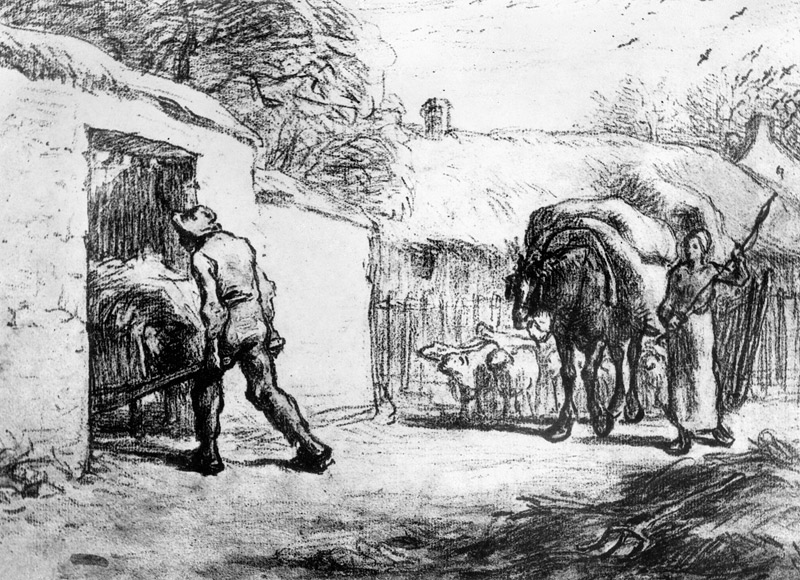 Bauern bei der Arbeit in der Dorfstrasse od Jean-François Millet