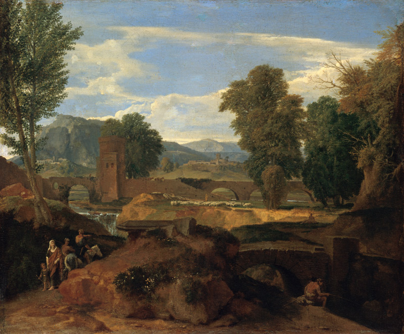 Roman landscape with bend bridge od Jean-François Millet