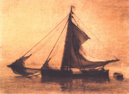 Fishing boat on a calm sea od Jean-François Millet