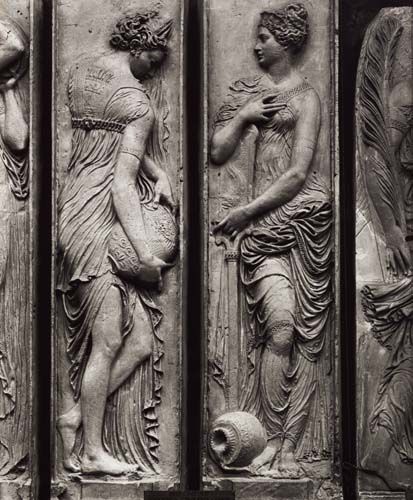 Detail of reliefs from the Fountain of the Innocents depicting nymphs personifying the rivers of Fra od Jean Goujon