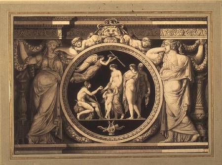 Design for a relief of The Judgement of Paris (pen, brush and od Jean Guillaume Moitte