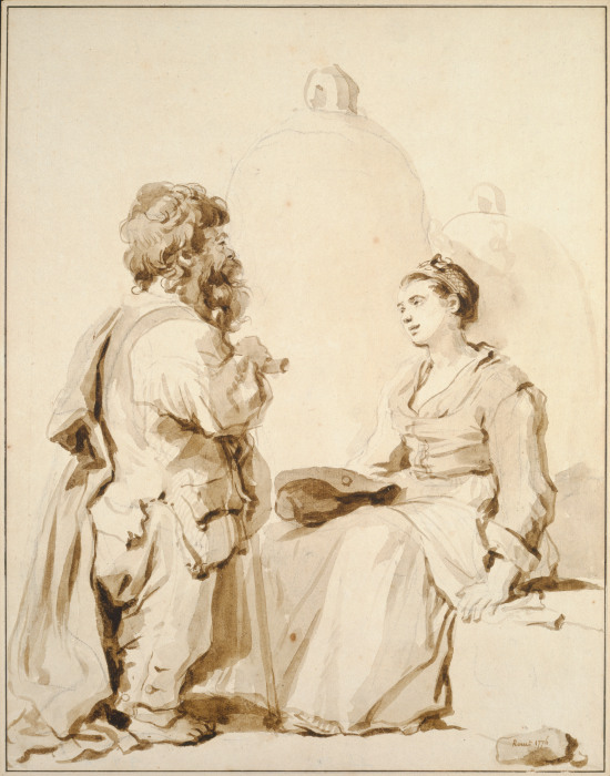 Ein Zwerg und eine junge Frau im Gespräch od Jean-Honoré Fragonard