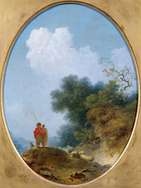 A Shepherd Playing the Flute Whilst a Peasant Girl Listens od Jean Honoré Fragonard