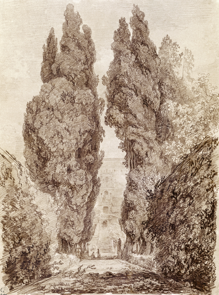 Large Cypresses at the Villa d''Este od Jean Honoré Fragonard