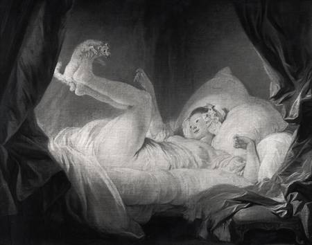 La Gimblette or Young Girl Making her Dog Dance on her Bed od Jean Honoré Fragonard