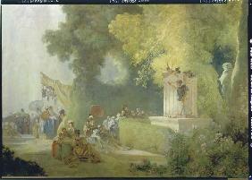 The feast in the park of St. Cloud. Detail: Theatre game in the park