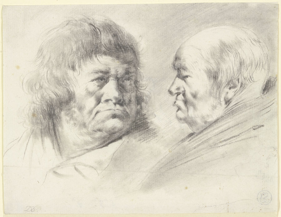 Zwei Köpfe alter Männer, en face und im Profil nach links od Jean Jacques de Boissieu