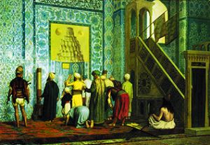 Praying Moslems in the blues' mosque od Jean-Léon Gérome