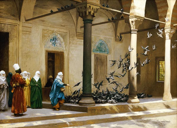 Harem Women Feeding Pigeons In A Courtyard od Jean-Léon Gérome