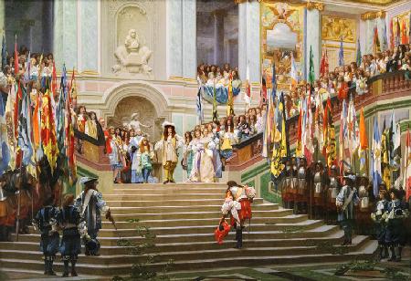 Reception of Louis 2 de Bourbon Conde said the Grand Conde by King Louis 14 a Versailles in 1674