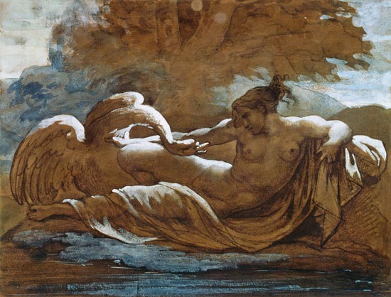 Leda and the Swan (black chalk and w/c) od Jean Louis Théodore Géricault