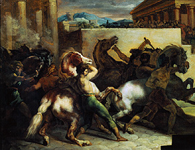 Wild horses at a running in Rome. od Jean Louis Théodore Géricault