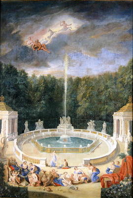 The Groves of Versailles. View of the Grove of Domes with nymphs decorating the chariot of Apollo wi od Jean the Younger Cotelle