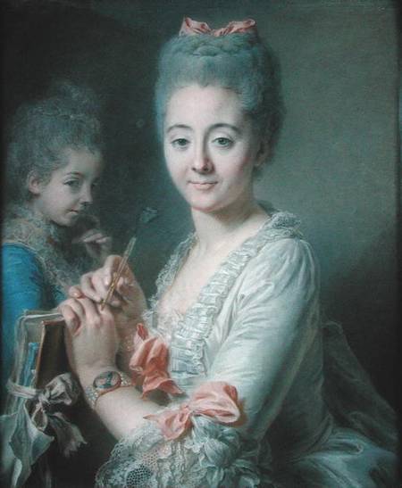 Madame Theodore Lacroix Drawing a Portrait of her Daughter, Suzanne Felicite stel on od Jean Valade