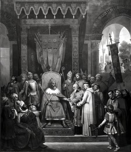 Emperor Charlemagne (747-814) Surrounded by his Principal Officers, Receiving Alcuin c.735-804) who od Jean Victor Schnetz